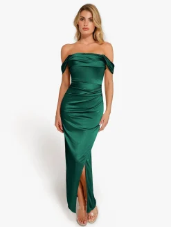 Shapewear Off Shoulder Shine Ruched Sculpting Maxi Dress
