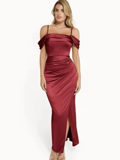 Shapewear Off Shoulder Shine Ruched Sculpting Maxi Dress