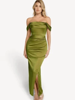 Shapewear Off Shoulder Shine Ruched Sculpting Maxi Dress