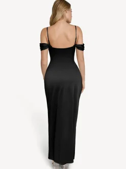 Shapewear Off Shoulder Shine Ruched Sculpting Maxi Dress