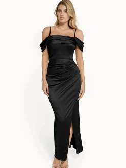 Shapewear Off Shoulder Shine Ruched Sculpting Maxi Dress