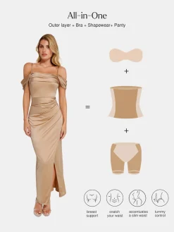 Shapewear Off Shoulder Shine Ruched Sculpting Maxi Dress