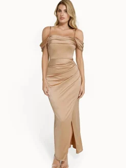 Shapewear Off Shoulder Shine Ruched Sculpting Maxi Dress