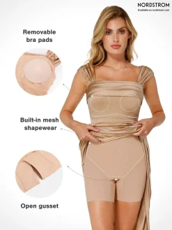 Shapewear Off Shoulder Shine Ruched Sculpting Maxi Dress
