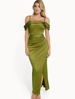 Shapewear Off Shoulder Shine Ruched Sculpting Maxi Dress