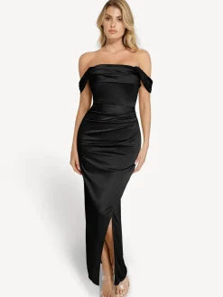 Shapewear Off Shoulder Shine Ruched Sculpting Maxi Dress
