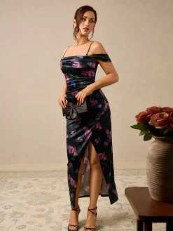 Shapewear Off Shoulder Shine Ruched Sculpting Maxi Dress