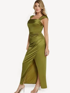 Shapewear Off Shoulder Shine Ruched Sculpting Maxi Dress