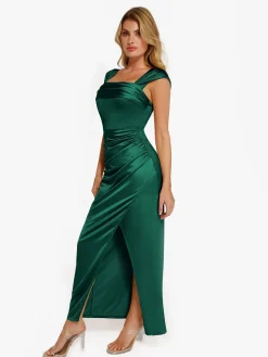 Shapewear Off Shoulder Shine Ruched Sculpting Maxi Dress