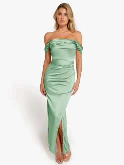 Shapewear Off Shoulder Shine Ruched Sculpting Maxi Dress