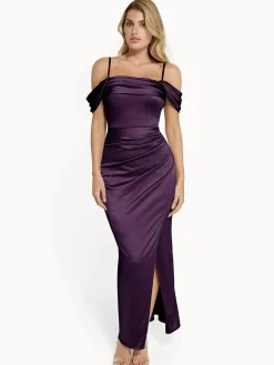 Shapewear Off Shoulder Shine Ruched Sculpting Maxi Dress