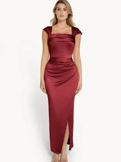 Shapewear Off Shoulder Shine Ruched Sculpting Maxi Dress