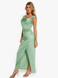 Shapewear Off Shoulder Shine Ruched Sculpting Maxi Dress