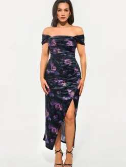 Shapewear Off Shoulder Shine Ruched Sculpting Maxi Dress