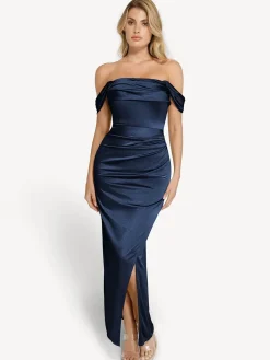Shapewear Off Shoulder Shine Ruched Sculpting Maxi Dress