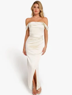 Shapewear Off Shoulder Shine Ruched Sculpting Maxi Dress
