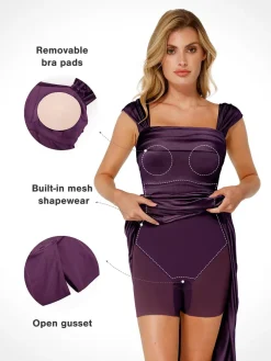 Shapewear Off Shoulder Shine Ruched Sculpting Maxi Dress