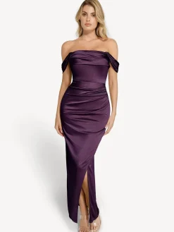 Shapewear Off Shoulder Shine Ruched Sculpting Maxi Dress