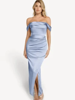 Shapewear Off Shoulder Shine Ruched Sculpting Maxi Dress