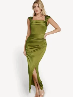 Shapewear Off Shoulder Shine Ruched Sculpting Maxi Dress