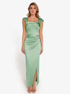 Shapewear Off Shoulder Shine Ruched Sculpting Maxi Dress