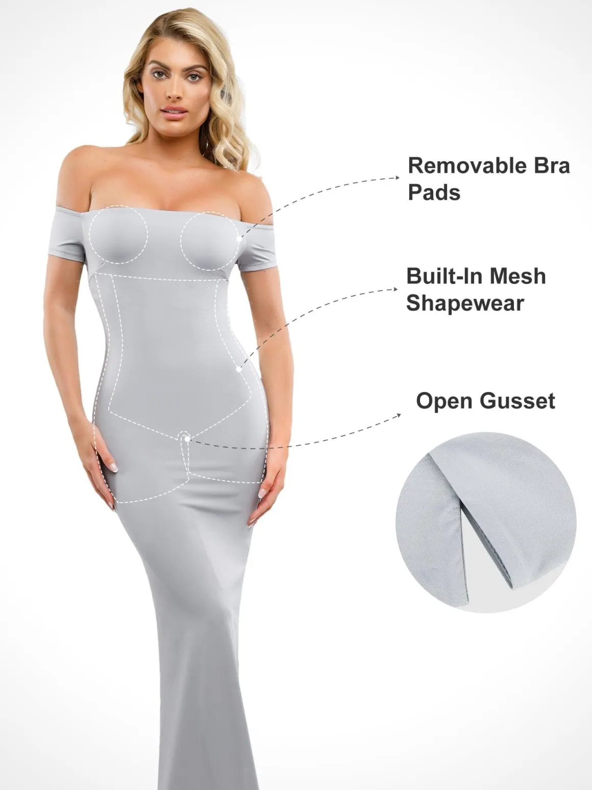 Shapewear Off-Shoulder Tummy Control Smoothing Maxi Dress