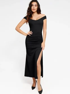 Shapewear Off-the-Shoulder Side Slit Slimming Maxi Dress