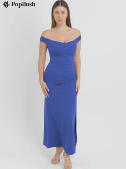 Shapewear Off-the-Shoulder Side Slit Slimming Maxi Dress