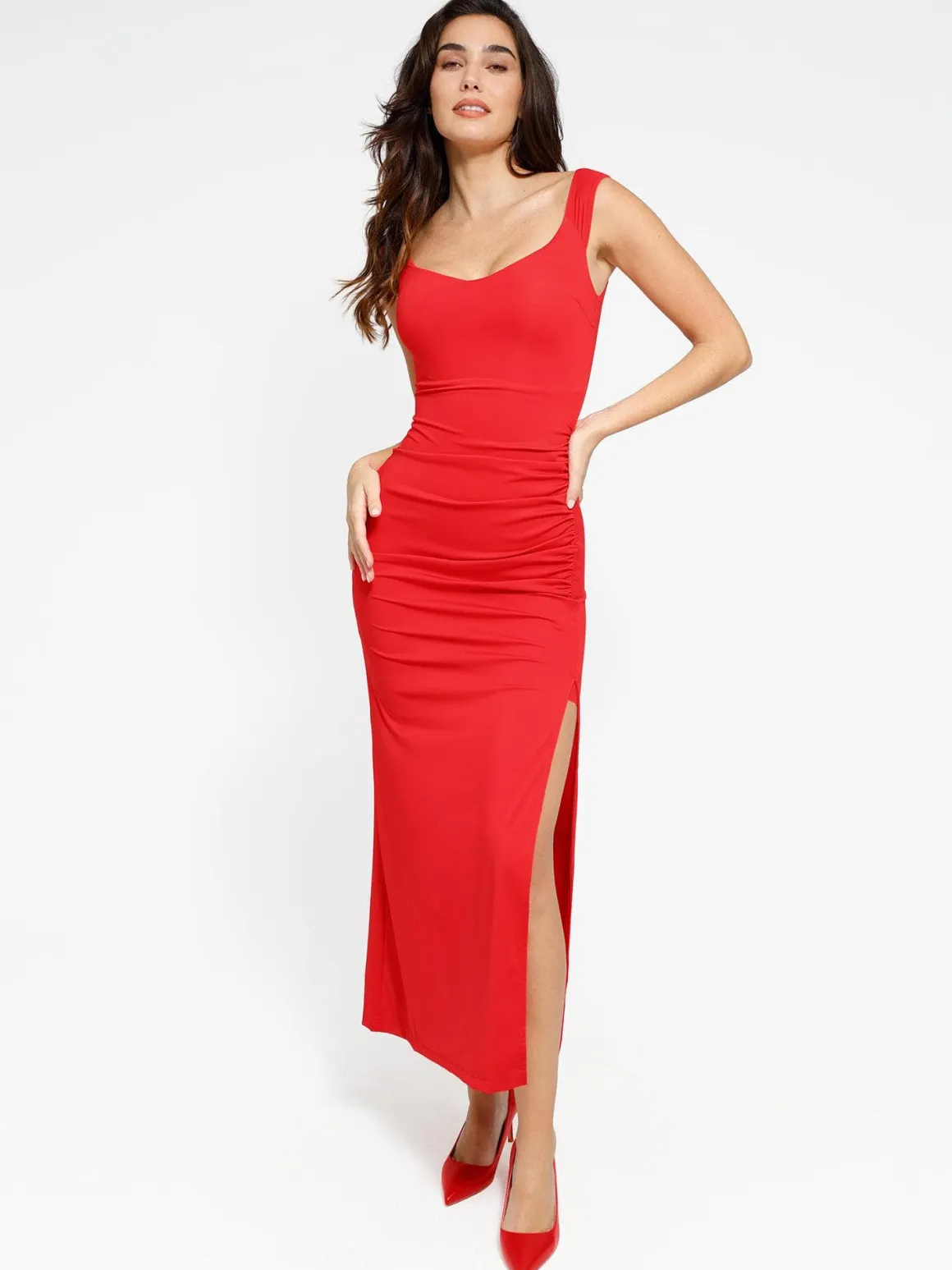 Shapewear Off-the-Shoulder Side Slit Slimming Maxi Dress