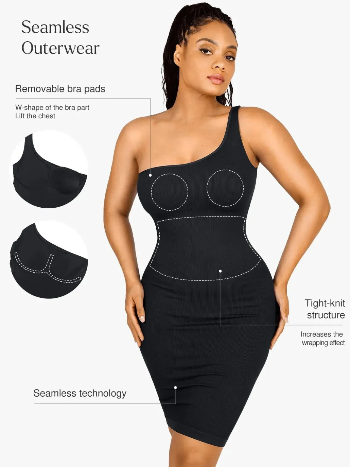 Shapewear One Shoulder Bodycon Mini Dress
