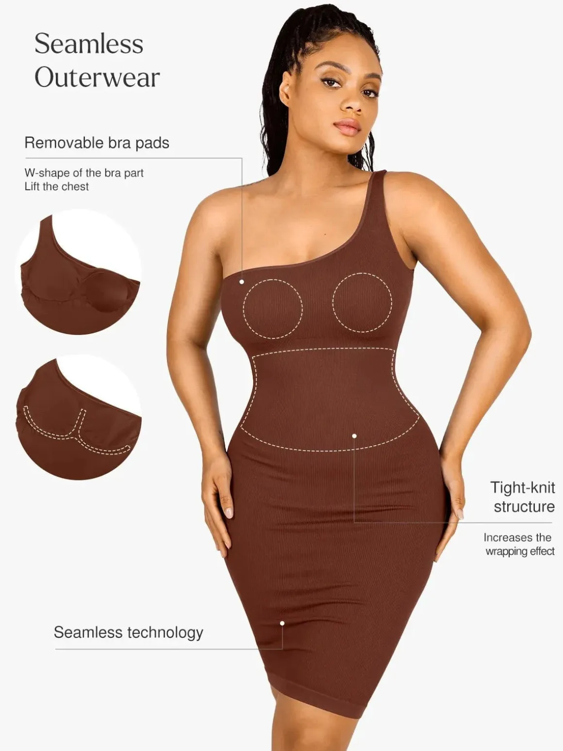 Shapewear One Shoulder Bodycon Mini Dress