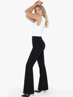 Shapewear Padded Shoulder Slimming Bodysuit Flare-Leg Pants Set