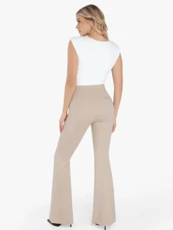 Shapewear Padded Shoulder Slimming Bodysuit Flare-Leg Pants Set