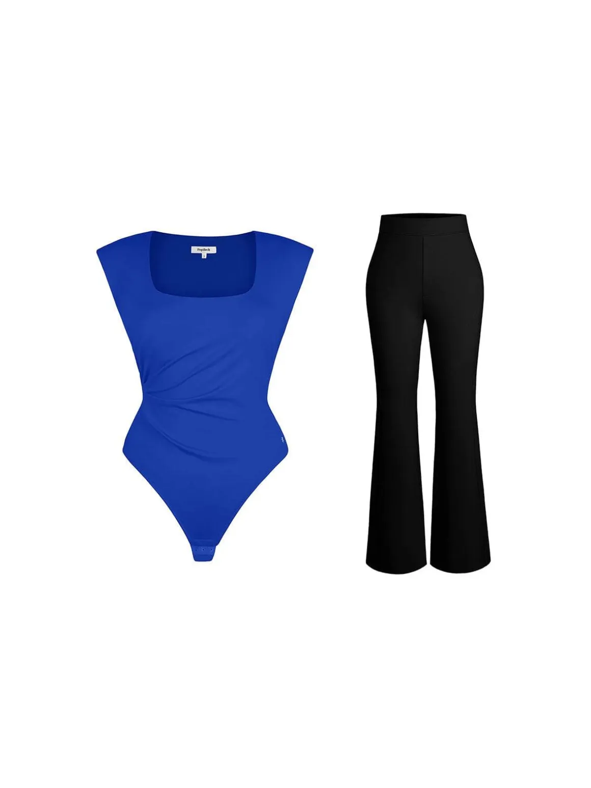 Shapewear Padded Shoulder Slimming Bodysuit Flare-Leg Pants Set