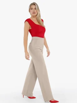 Shapewear Padded Shoulder Slimming Bodysuit Wide-Leg Pants Set