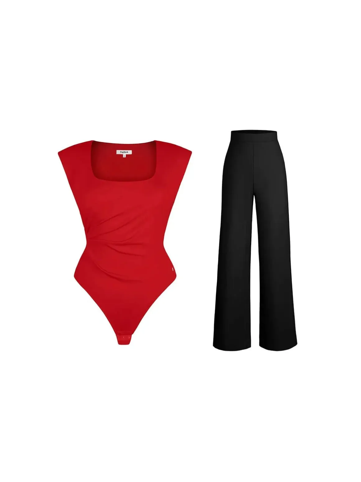 Shapewear Padded Shoulder Slimming Bodysuit Wide-Leg Pants Set