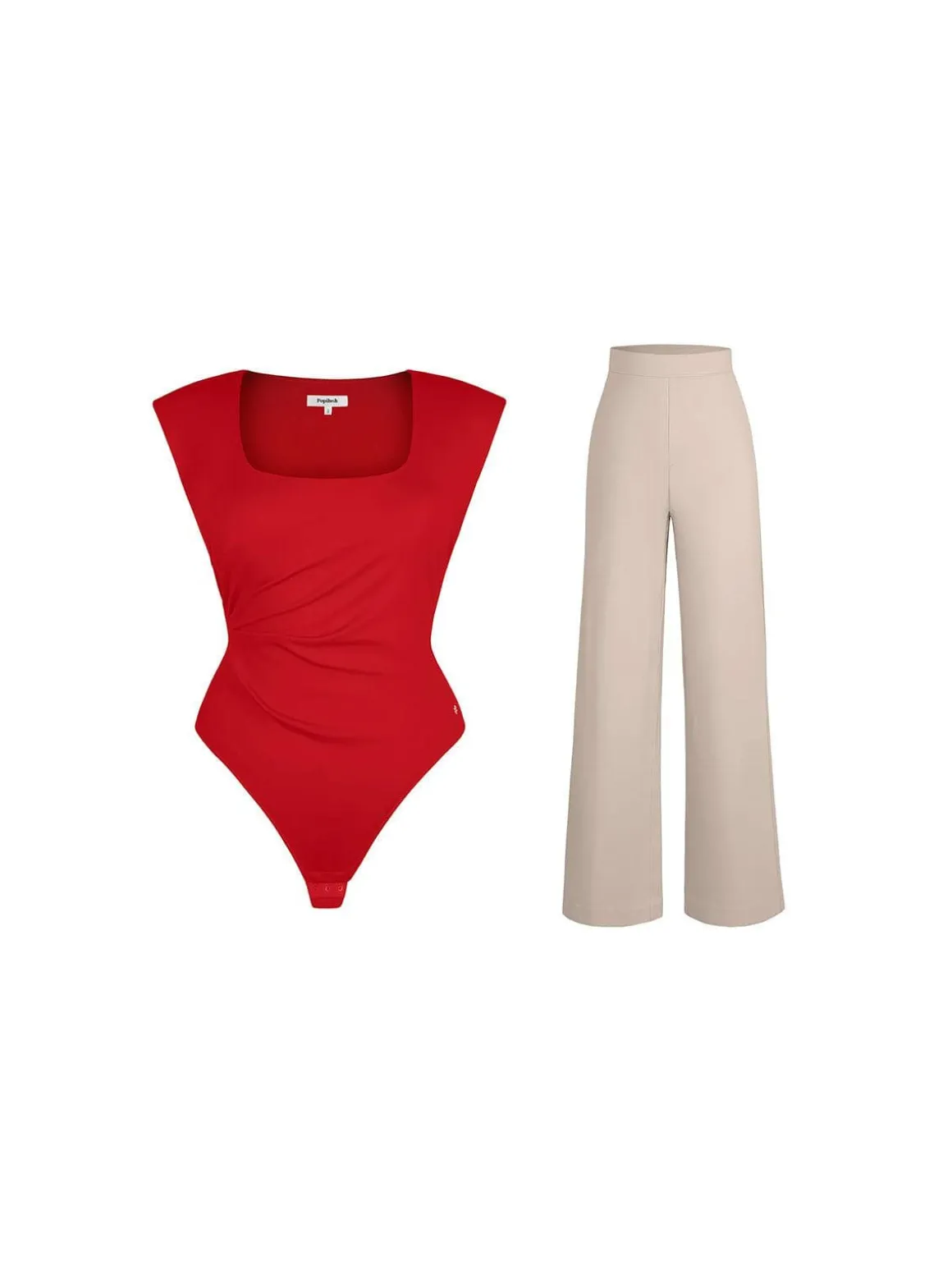 Shapewear Padded Shoulder Slimming Bodysuit Wide-Leg Pants Set
