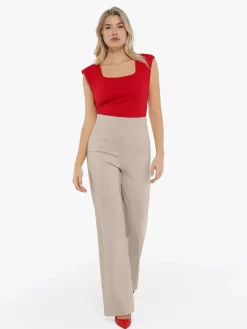 Shapewear Padded Shoulder Slimming Bodysuit Wide-Leg Pants Set