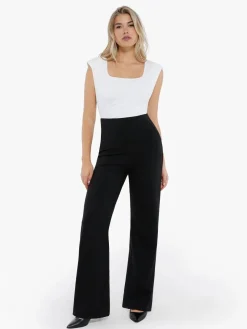Shapewear Padded Shoulder Slimming Bodysuit Wide-Leg Pants Set