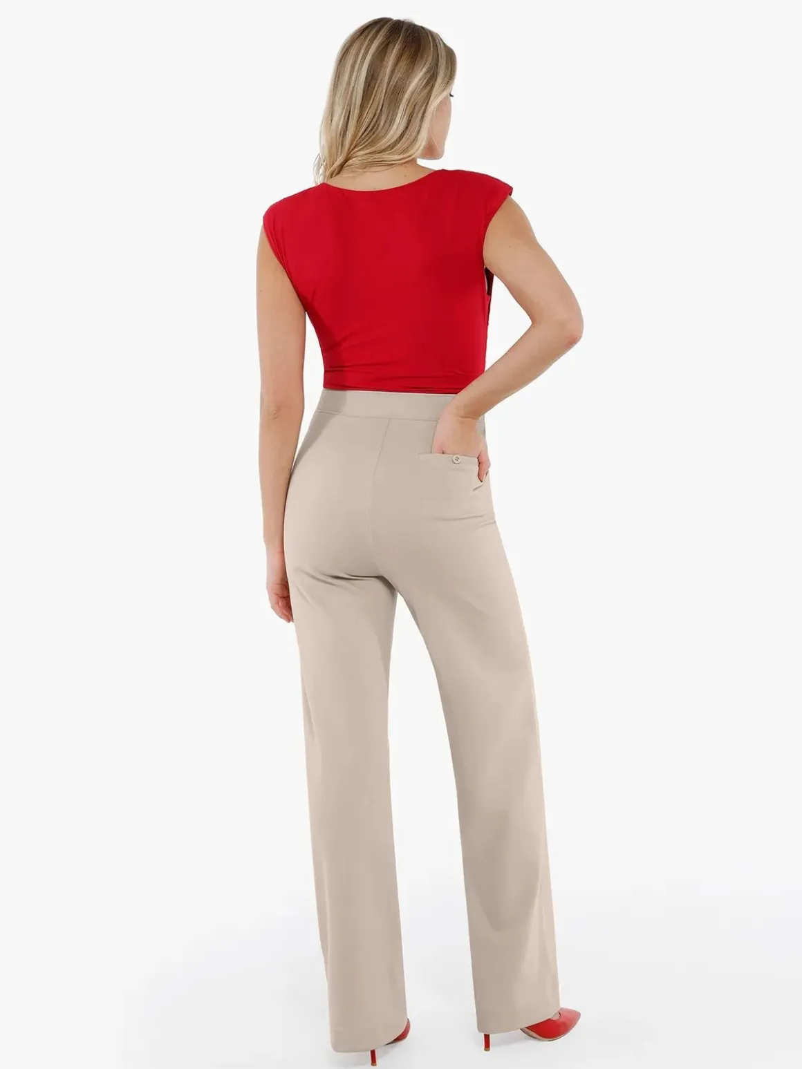 Shapewear Padded Shoulder Slimming Bodysuit Wide-Leg Pants Set