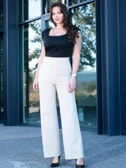 Shapewear Padded Shoulder Slimming Bodysuit Wide-Leg Pants Set