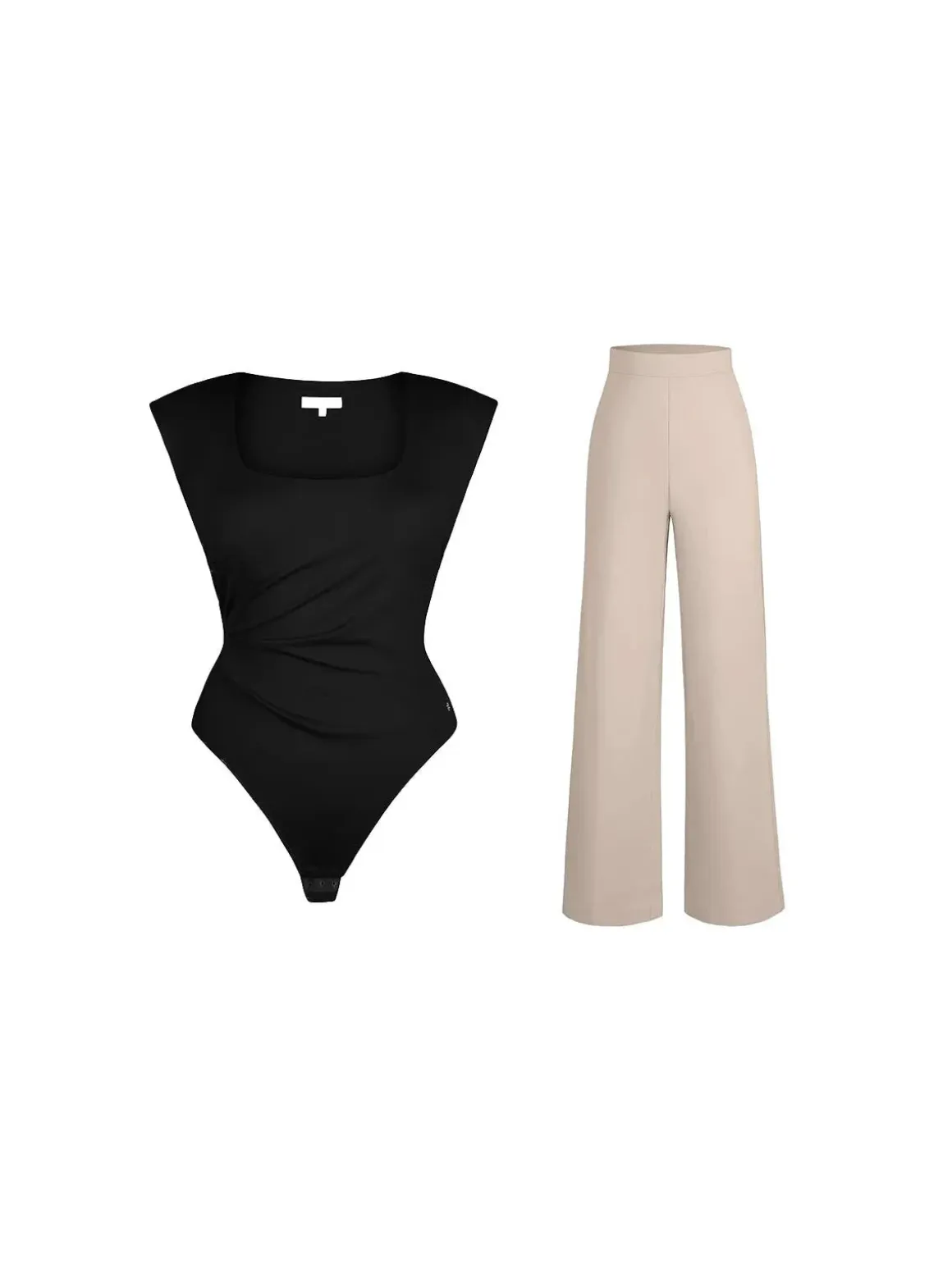 Shapewear Padded Shoulder Slimming Bodysuit Wide-Leg Pants Set