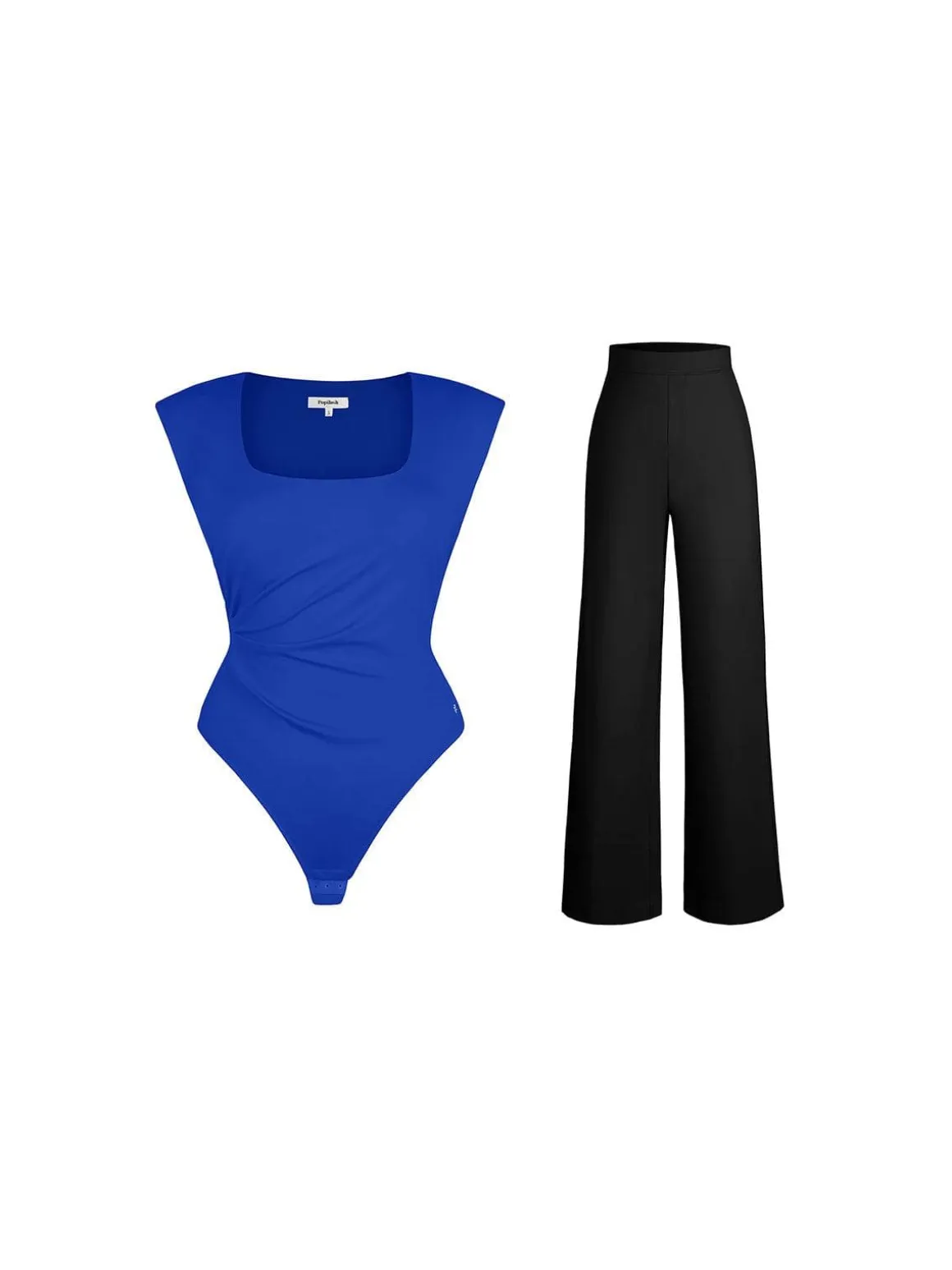 Shapewear Padded Shoulder Slimming Bodysuit Wide-Leg Pants Set