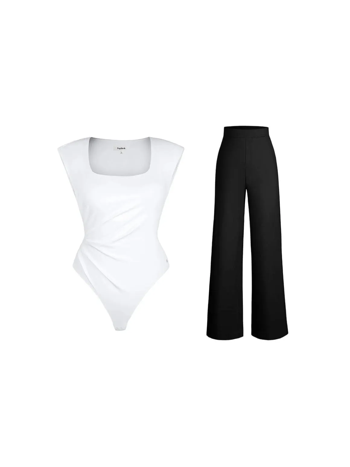 Shapewear Padded Shoulder Slimming Bodysuit Wide-Leg Pants Set