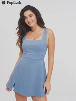 Shapewear Pet Hair Resistant Square Neck Workout Dress