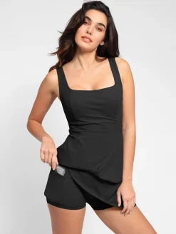 Shapewear Pet Hair Resistant Square Neck Workout Dress