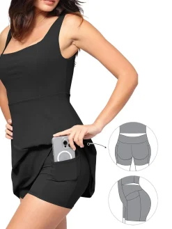 Shapewear Pet Hair Resistant Square Neck Workout Dress
