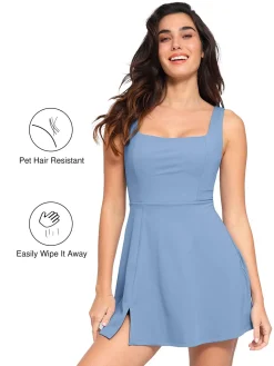 Shapewear Pet Hair Resistant Square Neck Workout Dress