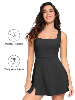 Shapewear Pet Hair Resistant Square Neck Workout Dress