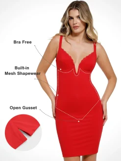 Shapewear Plunging V Lace Trim Bodycon Mini Dress